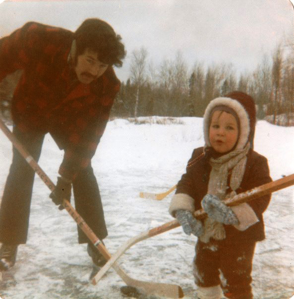 Rob Weir and his late father, Roger, on the Montreal River in 1974, Mountain Chutes Lodge (New Liskeard)